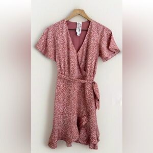 Sadie & Sage Pink Floral Wrap Mini Dress Cottagecore Feminine XS